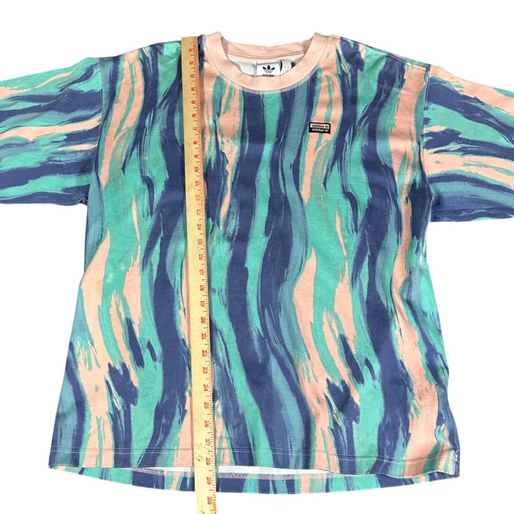 Adidas T-Shirt Mens Medium Teal Peach Abstract RYV Brushstroke Trefoil GN3319 - Picture 4 of 10